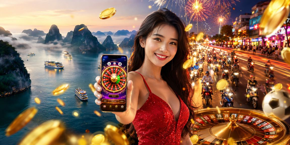 Bàn roulette neon lung linh tại Vịnh Hạ Long trong không gian casino sôi động về đêm