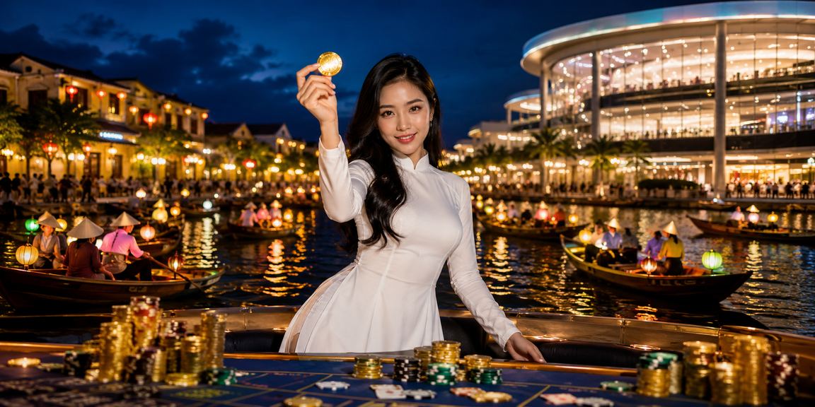 Người chơi game bài truyền thống tại Hội An với trang phục áo dài trong không khí lễ hội